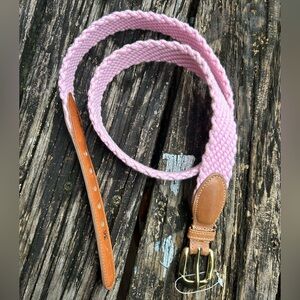 New Torino Italian Leather Woven Braided Belt Brown Pink Sz 36 Brass Buckle Z2